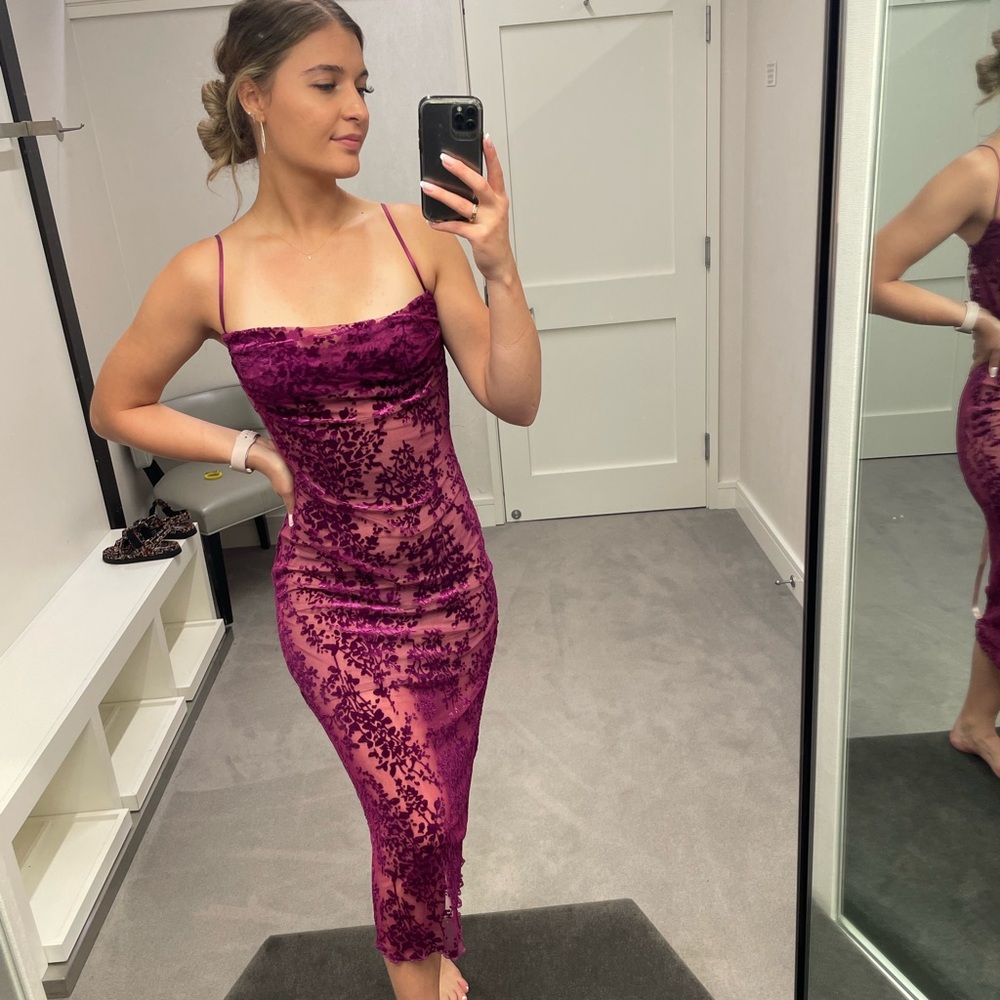House of CB Burgundy Lace Midi Dress